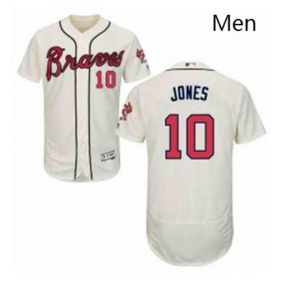 Mens Majestic Atlanta Braves 10 Chipper Jones Cream Alternate Flex Base Authentic Collection MLB Jersey